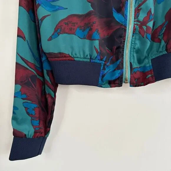 Urban Outfitters Windbreaker Jacket Womens SMALL Retro Cropped Full Zip Floral - Picture 4 of 13